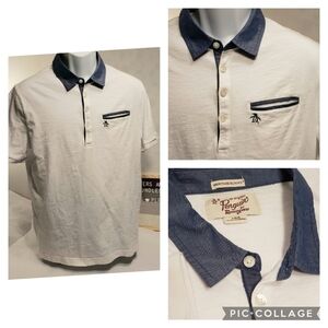 Original Penguin Heritage Slim Fit Shirt White Dark Chambray Collar Large